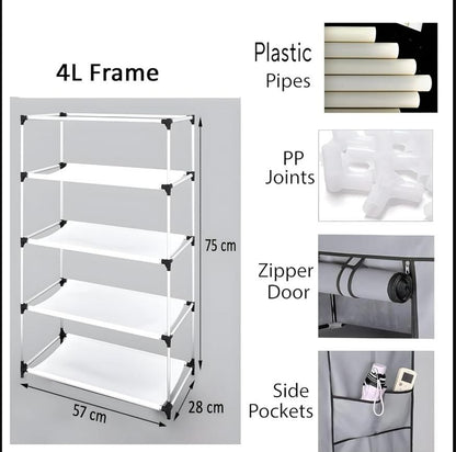 4 Rack Collapsible Wardrobe Cabinet and Shoe Rack